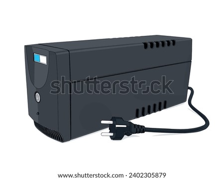 Black uninterruptible power supply. Power supply and  protection concept. Vector illustration design