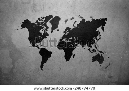 world map drawing on gray concrete wall