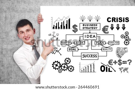 businessman pointing to poster with drawing business strategy