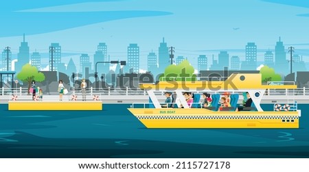 Passenger boat drivers are about to stop to pick up people avoiding traffic jams on the roads. Foto stock © 