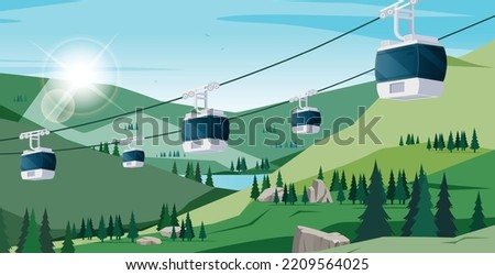 The cable car goes up and down for tourists to see the mountains.