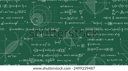 Chart with math formulas on a seamless blackboard.