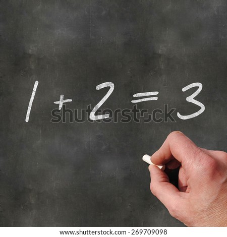 A Colourful 3d Rendered Concept Illustration showing a hand writting Math on a blank blackboard