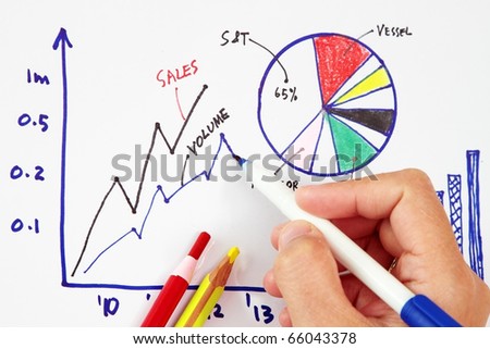 Hand drawing an increasing bar/line graph - Business concept