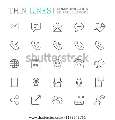 Collection of communication related line icons. Editable stroke