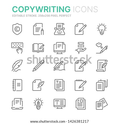 Collection of copywriting related line icons. 256x256 Pixel Perfect. Editable stroke