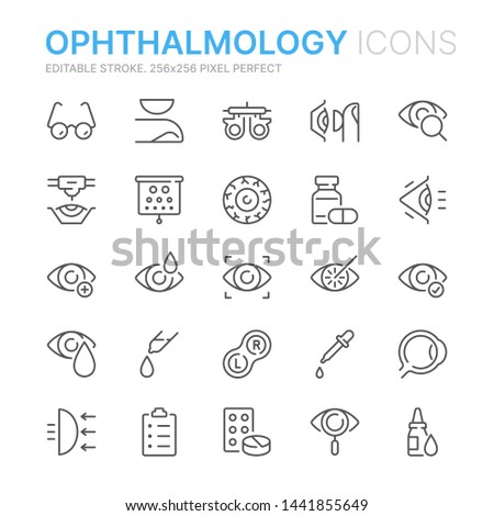 Collection of ophthalmology related line icons. 256x256 Pixel Perfect. Editable stroke