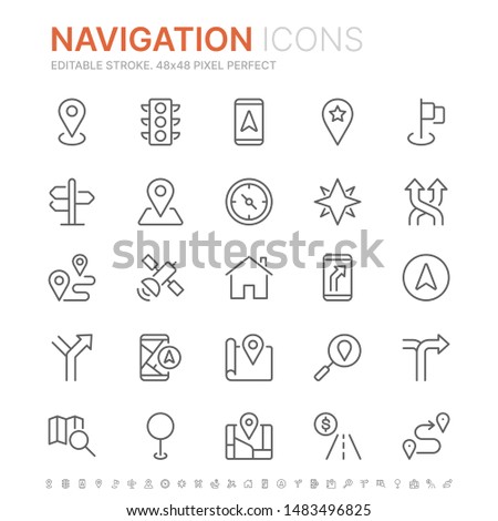 Collection of navigation related line icons. 48x48 Pixel Perfect. Editable stroke