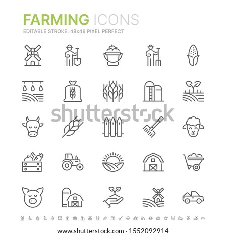 Collection of farming related line icons. 48x48 Pixel Perfect. Editable stroke