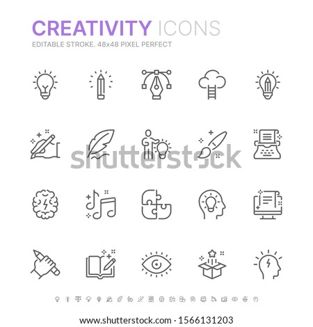 Collection of creativity related line icons. 48x48 Pixel Perfect. Editable stroke