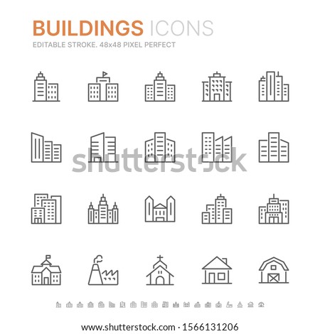 Collection of buildings related line icons. 48x48 Pixel Perfect. Editable stroke