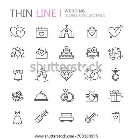 Collection of wedding thin line icons