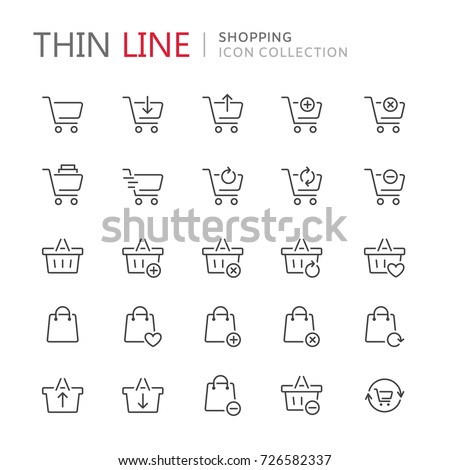 Collection of shopping carts thin line icons