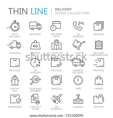 Collection of delivery thin line icons