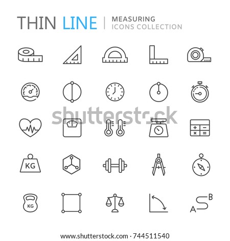 Collection of measuring thin line icons