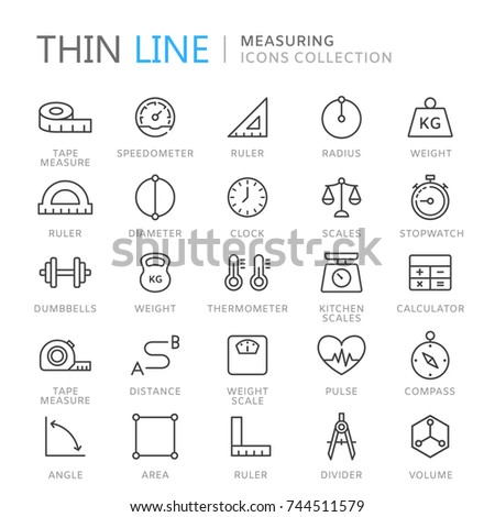 Collection of measuring thin line icons