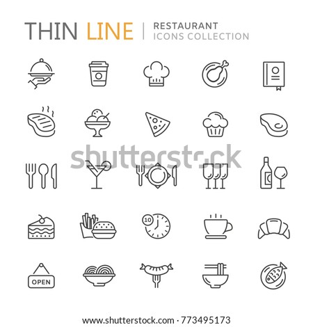 Collection of restaurant thin line icons