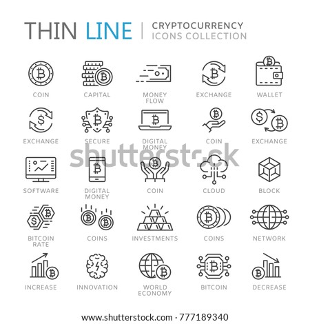 Collection of cryptocurrency thin line icons