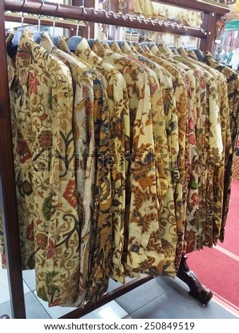 JAKARTA, INDONESIA - SEPT 13, 2014 : Rows of colorful batik pattern on sale in Jakarta, Indonesia.