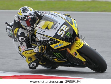 SEPANG, MALAYSIA - OCT 24 : British James Toseland of Monster Yamaha Tech 3 takes a corner during qualifying session at Shell Advance Malaysian Motorcycle Grand Prix on October 24, 2009 in Sepang.