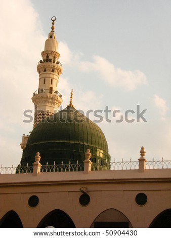 Nabawi mosque is Islam\'s second holiest mosque after Haram Mosque (in Mecca, Saudi Arabia). Beneath the green dome is where Prophet Muhammad (Peace be upon him) laid to rest.