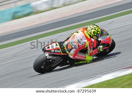 SEPANG, MALAYSIA-FEB 24: Valentino Rossi of Ducati Marlboro Team at MotoGP Official Test Sepang 2 on Feb 24, 2011 in Sepang, Malaysia.