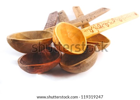 The complete set of wooden ware on a white background