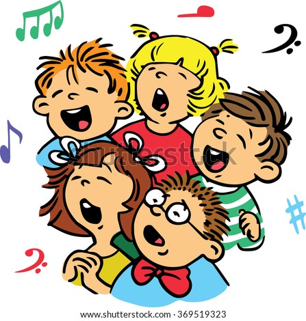 Hand Drawn. Vector Illustration. Group Of Children Singing In Unison A ...