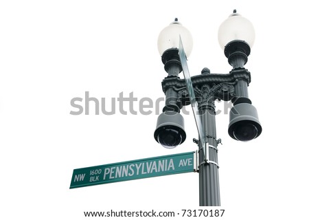 Street sign of 1600 NW Pennsylvania Avenue White House address in Washington DC USA isolated on white background