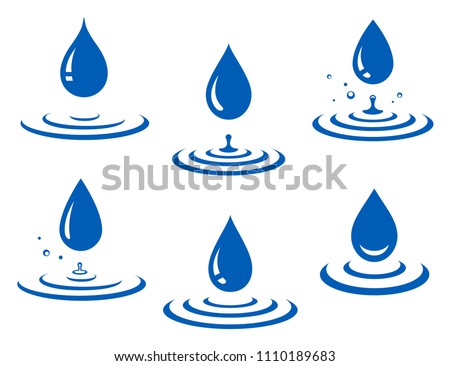 set of blue water drop and splash