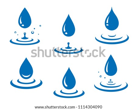 blue water drops icons set and splash