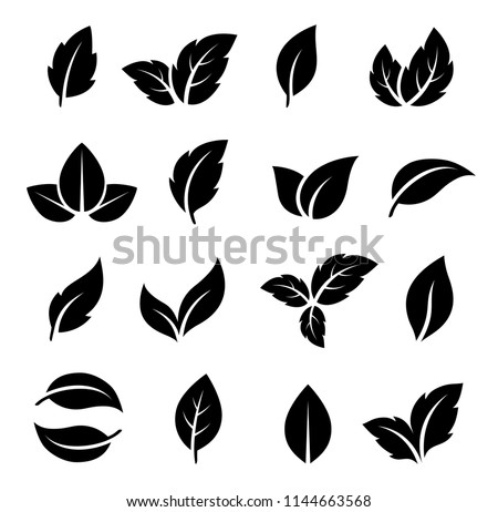 natural set of abstract black leaf icons on white background