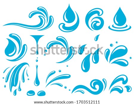 water design element, drop, splash set icons
