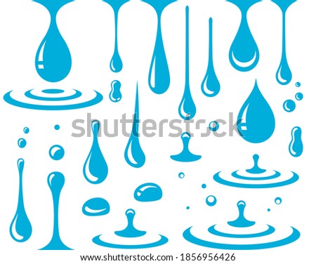 falling blue drops and splash set icons