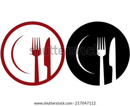 abstract cafe sign with plate, fork and knife