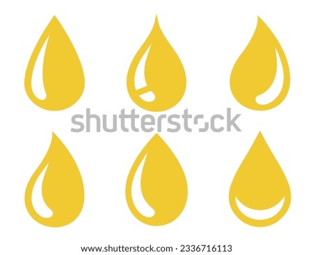 yellow oil liquid drops and droplets silhouette set icons