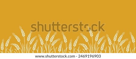 Hand drawn food seamless pattern, background, label with wheat, oat, barley, rye, wheat ears stalks silhouette