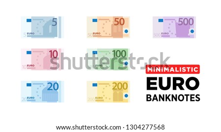 Euro money banknotes of Europe, flat and minimalistic paper money - vector one size