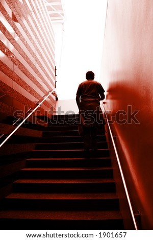 Man climbing on the stairs