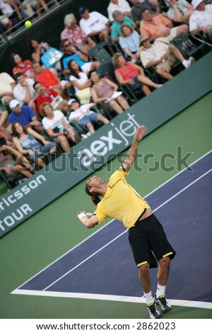 Marcos Baghdatis serving the ball at Pacific Life Open