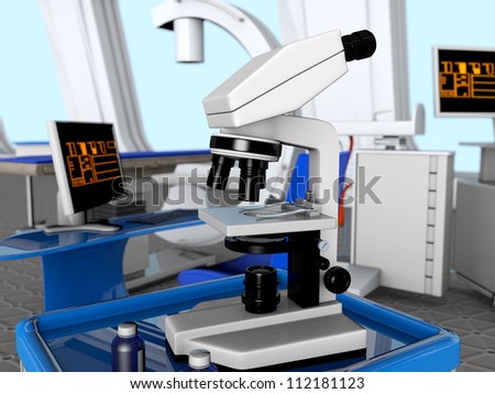 Scene of the white microscope in laboratory