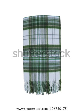 Colorful Wool green Plaid Scarf with trim isolated on white