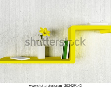 nice shelf with the books and the vase, 3d rendering