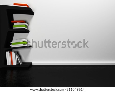 many books on the shelf, 3d rendering