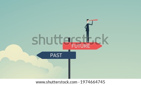 Past and future concept.  Past, and future business alternative. Businessmen confidently chooses to move forward to the future