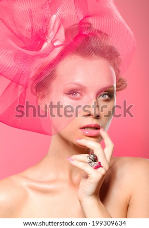 Beauty Woman with Perfect Makeup. Pink Lips  Beautiful Professional Holiday Makeup.