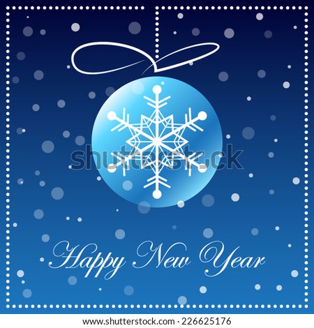 Christmas and Happy New year background. Holiday card with gold abstract ball /snowflake on blue background.Christmas and New year frame.Vector illustration