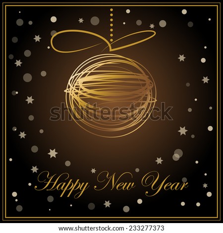 Christmas and Happy New year background. Holiday card with gold abstract ball.Christmas and New year frame.Vector illustration