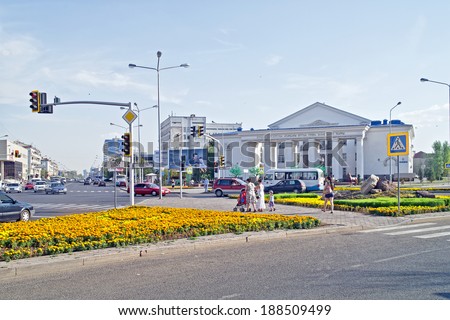 ASTANA, KAZAKHSTAN REPUBLIC - June 24, 2013: Old Astana. Street and house built at the end of the last century