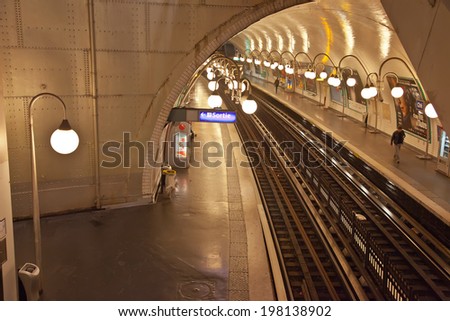 FRANCE, PARIS April 30.2014: Station metro Cite, urban Infrastructure